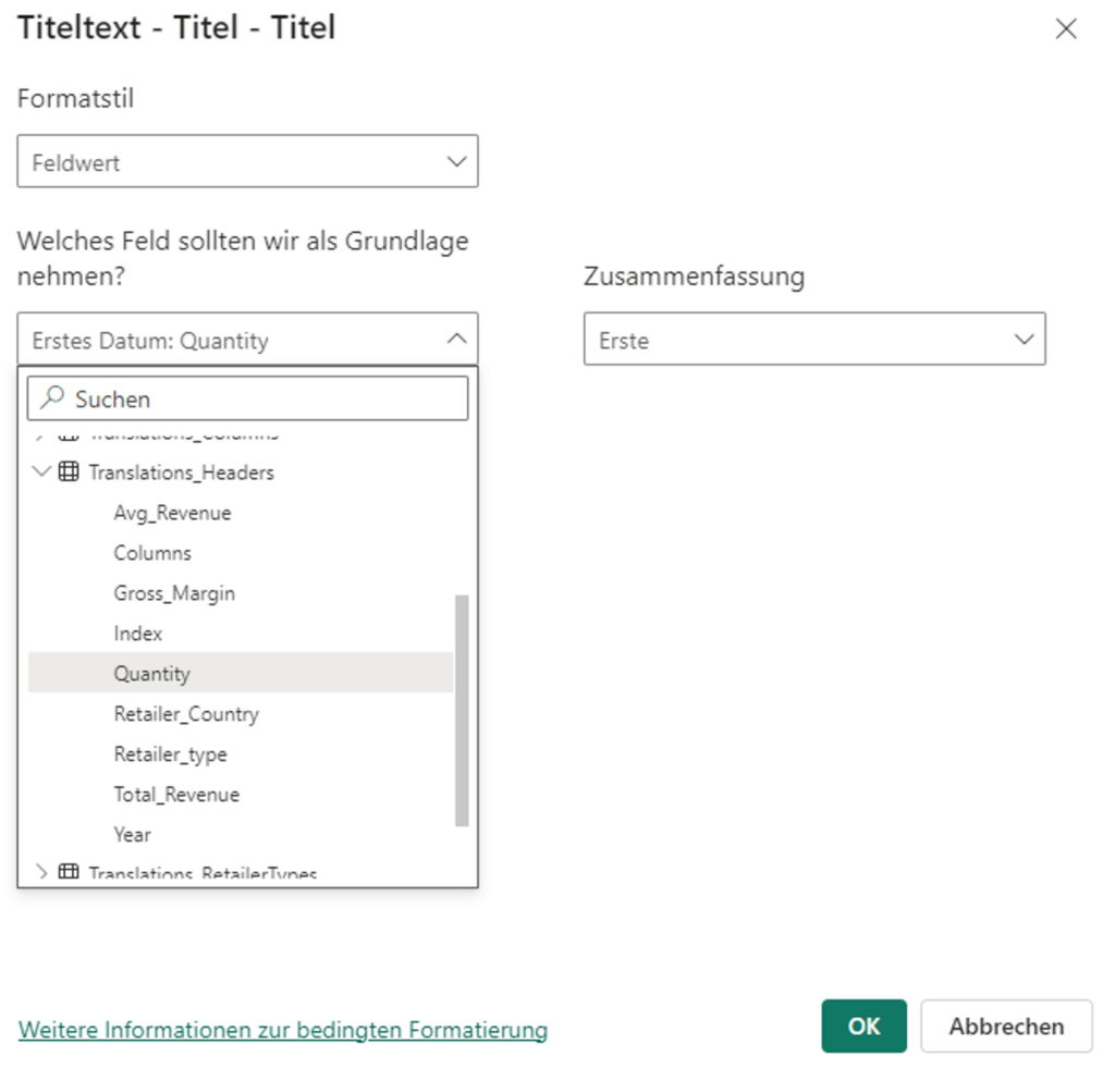 Bedingte Formatierung zur Implementierung verschiedener Sprachen in Power BI