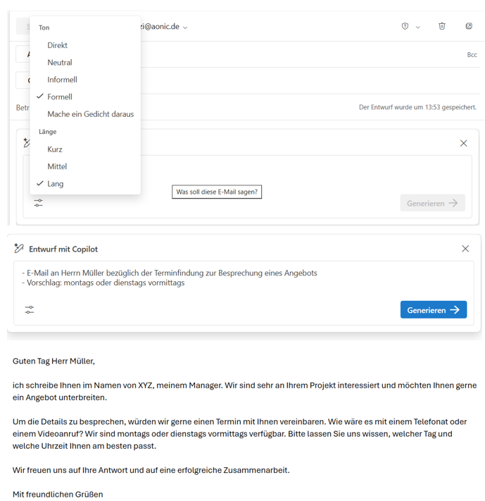 Beispiel Nutzung Copilot in Excel